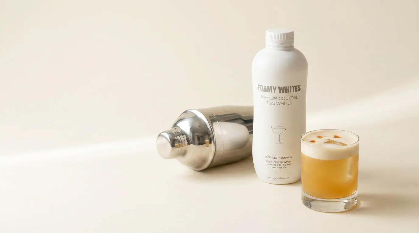 Shaker and FOAMY WHITES bottle in a quiet still life